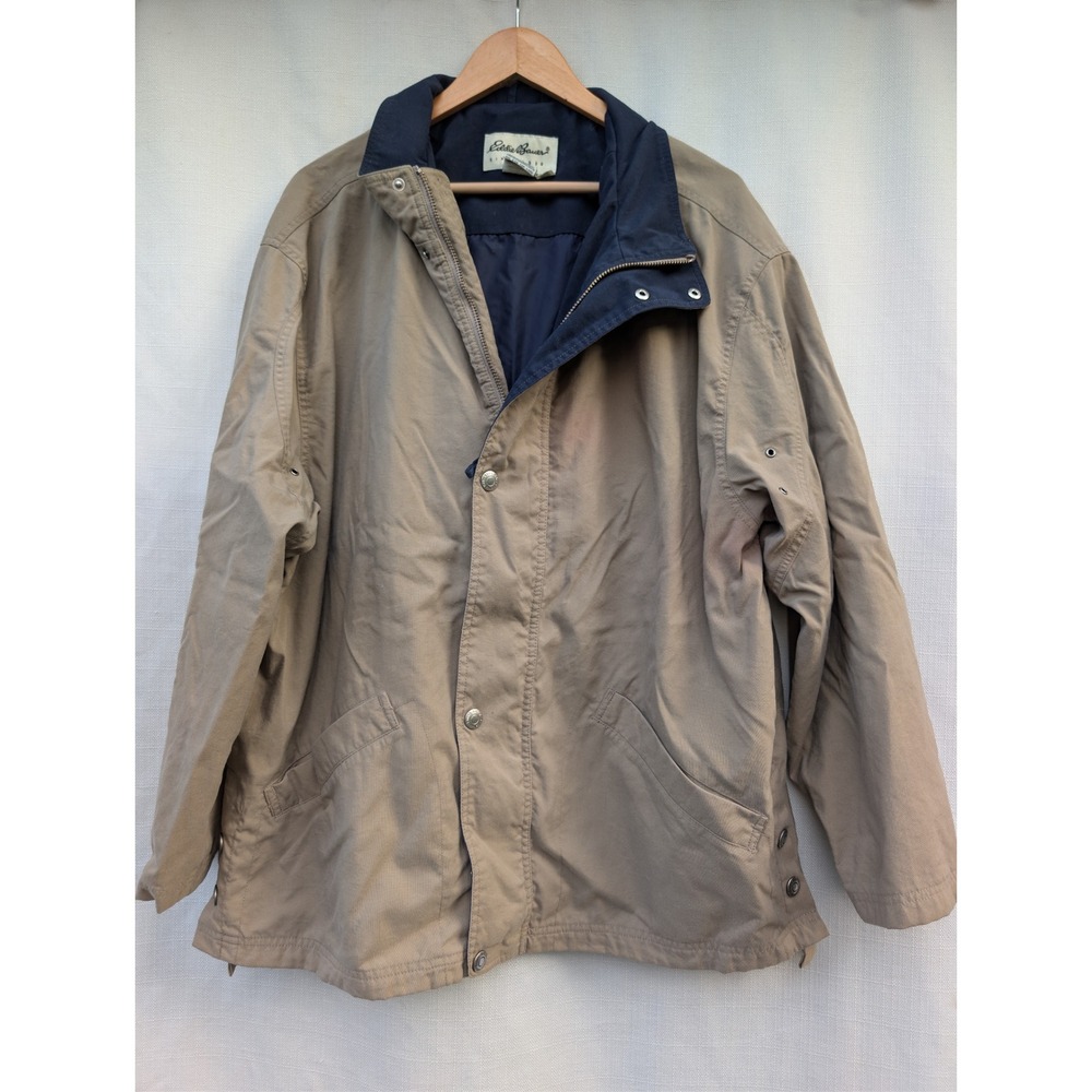 EDDIE BAUER Vintage Barn Jacket Mens L Khaki Nylon Zip Front Gorpcore